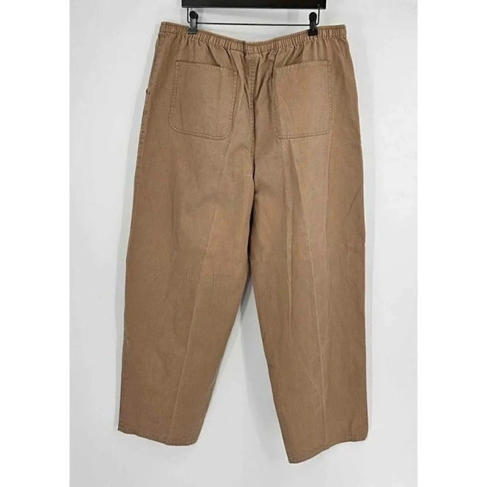 Faded Glory Woman Elastic Waist Tan Wide Straight Leg 5 Pocket Pants Sz 18W